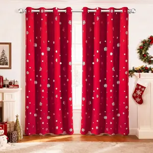 Snowflake Foil Print Christmas Curtains for Living Room and Bedroom - Thermal Insulated Blackout Curtains, Noise Reducing Window Drapes, 52 x 84 Inches Long, Red, Set of 2 Curtain Panels