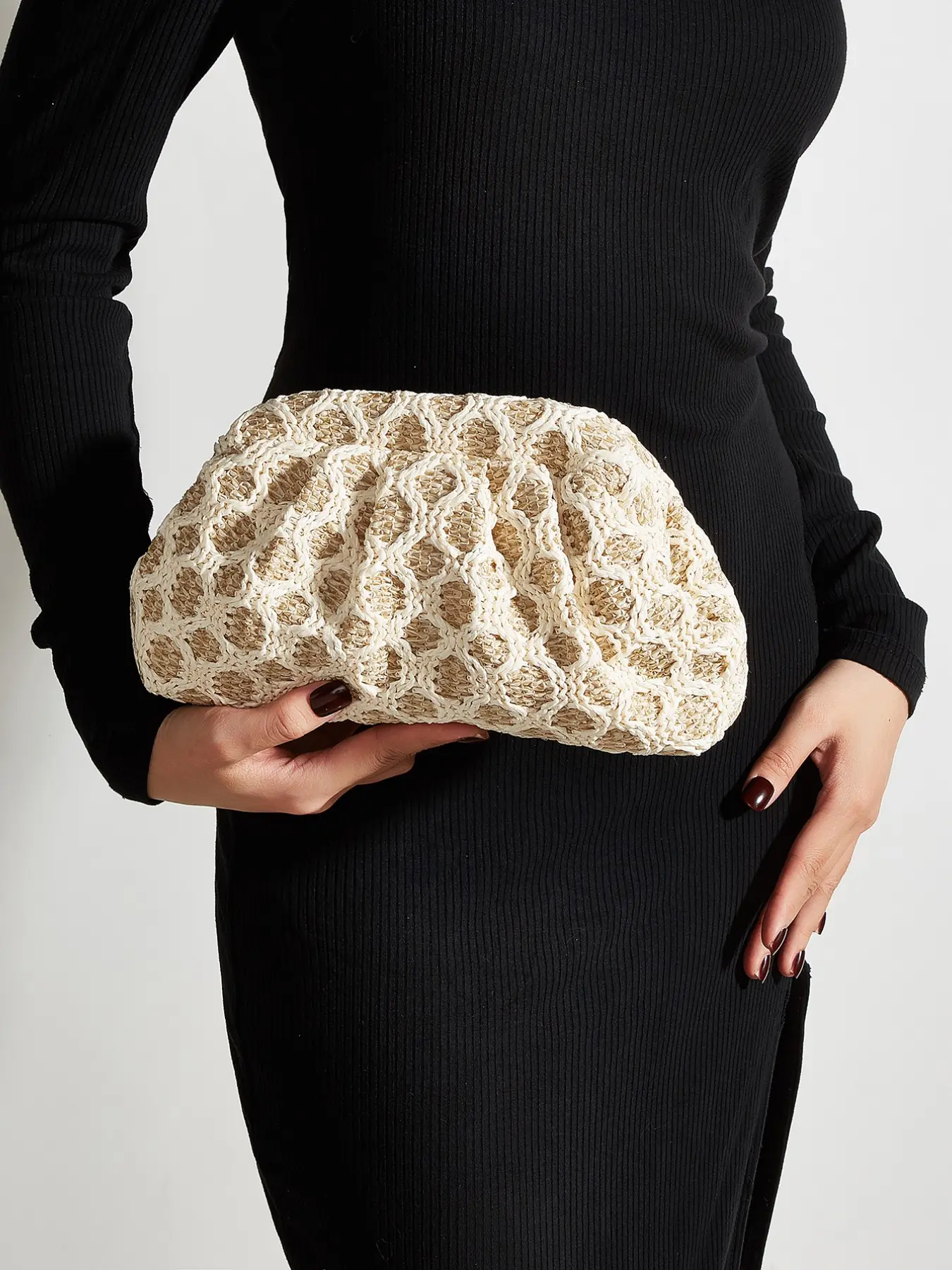 2 Types Woven Dumpling Clutch Bag, Boho Soft Pleated Purse, Summer Beach Vacation Handbag with Chain, Stylish and Functional Accessory