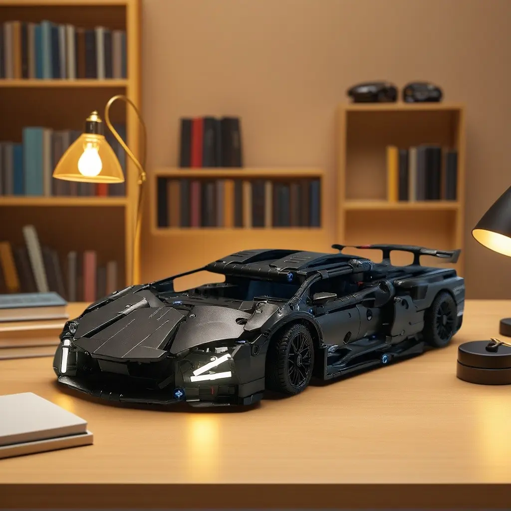 Knight Supercar Building Blocks, Matte Racing Mech Style, High Wing Interlocking Shock Absorber, Boys' Car Enthusiast Desktop Collection Ornament, Vehicle Building Blocks