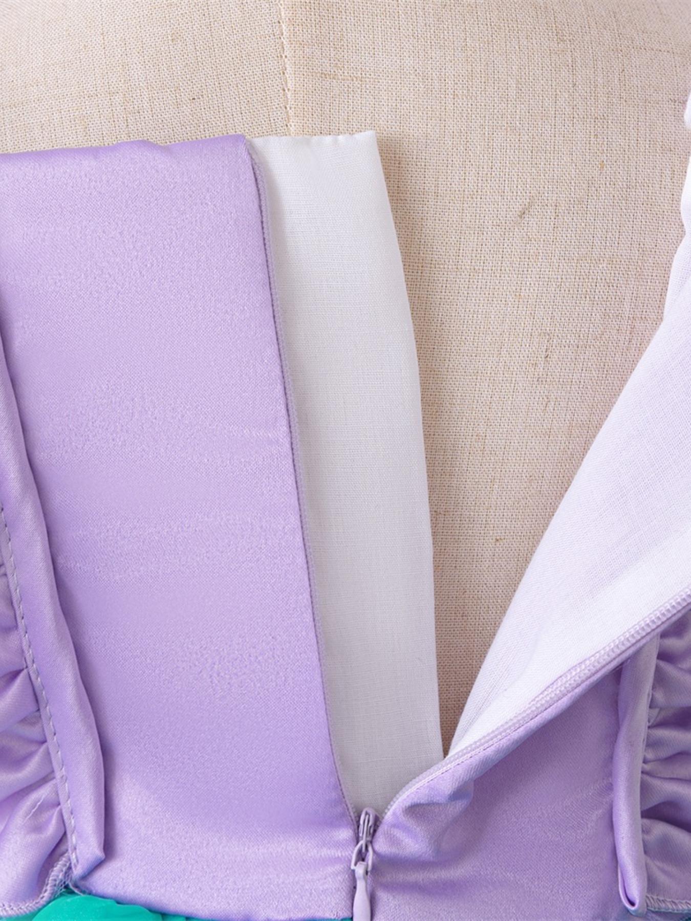 Girl's Contrast Sequin Ruffle Trim Tiered Layer Mermaid Dress, Elegant Butterfly Sleeve Square Neck Fit & Flare Dress for Party, Princess Quince Dresses, Kids Clothes for All Seasons