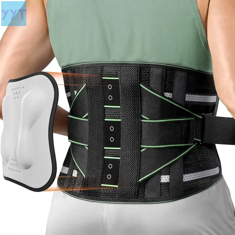 YYT1 Lower Back Brace - 8X Powerful Lumbar Support with Removable 3D Pad, Breathable Adjustable-Strap Belt for Men, Waist Trainer for Recovery & Cinching, Removable Pad