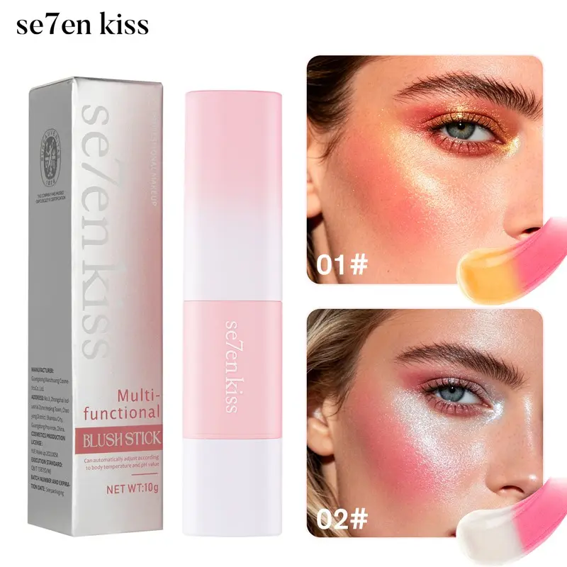 Multifunctional Blush Stick, Everyday Versatile Makeup, Natural Nude Makeup Contour Highlighter Glow, Solid Lipstick Gel, Dual-Head Blush Stick, Soft and Easy to Apply