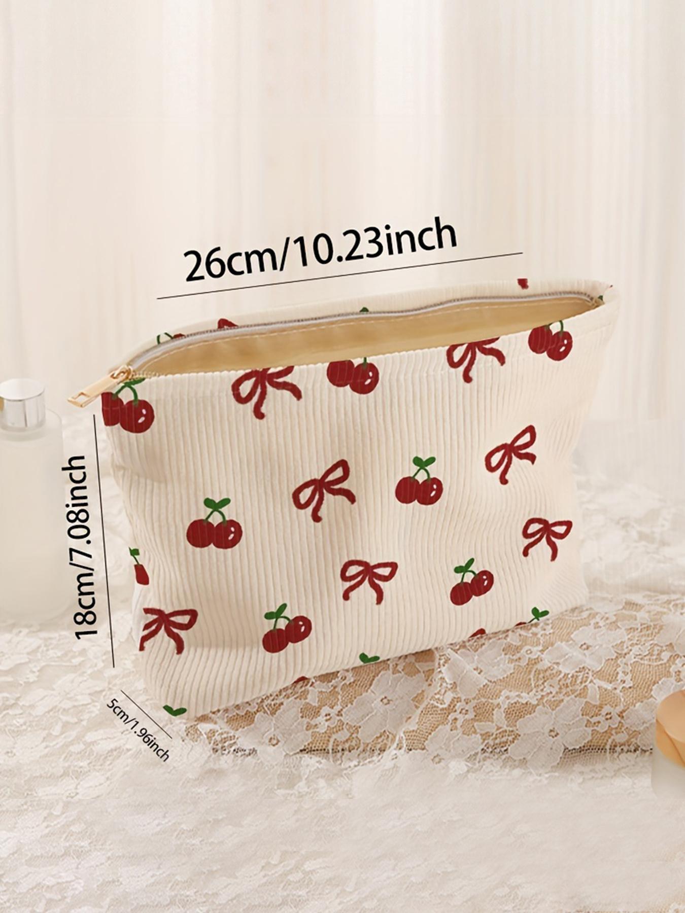 Cherry & Bow Pattern Makeup Bag, Lightweight Multi-functional Fashion Makeup Bag, Casual Travel Makeup Bag, Suitable for Leisure Travel and Various Occasions, Travel Cosmetic Bags, Makeup Pouch, Makeup Organizer Pouch, Travel Essentials, Travel Beauty Bag