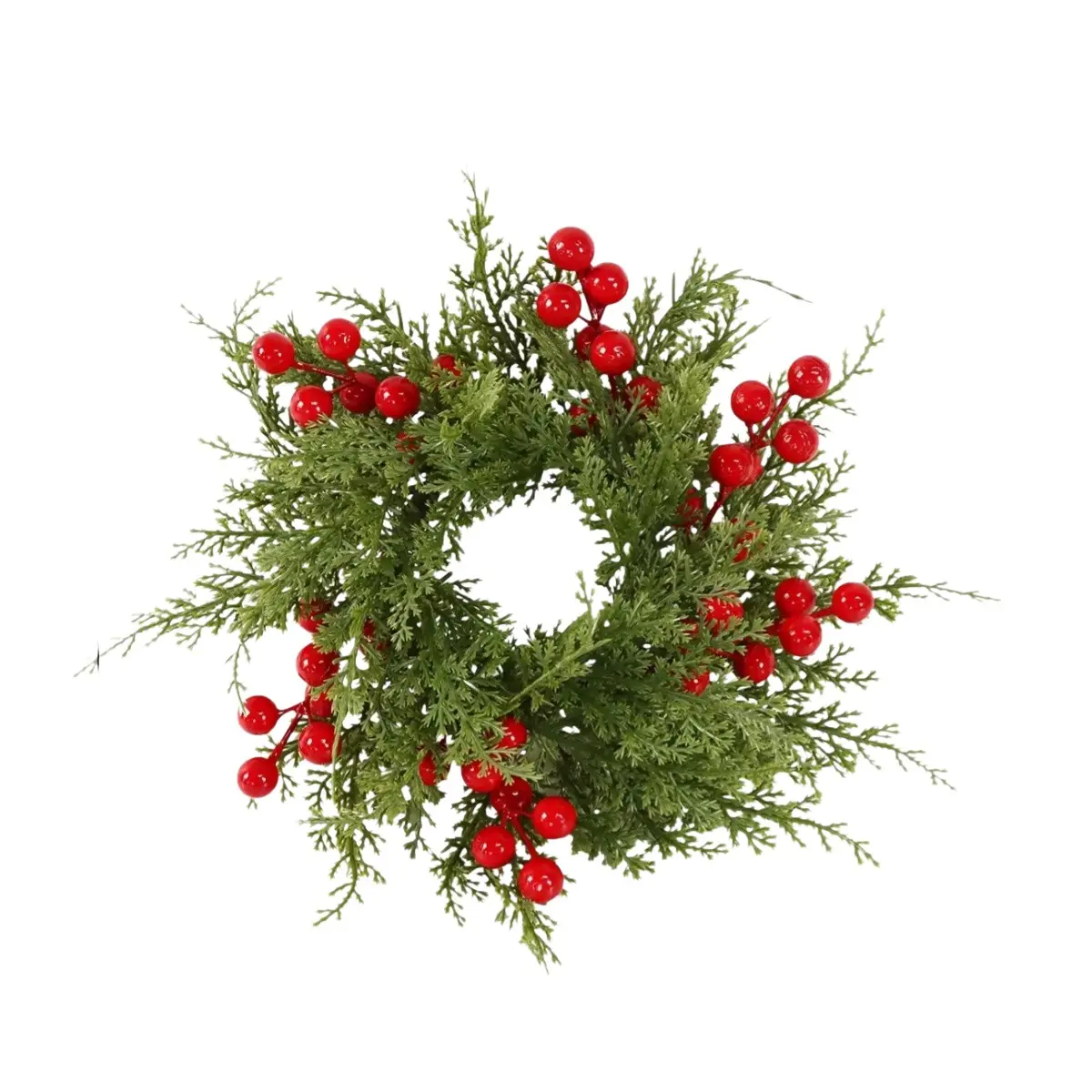 Christmas Candle Ring Wreath, Artificial Red Berry Greenery Decor, Decorative Ornaments, Holiday Candle Holder Centerpiece for Table, Fireplace, Door, Winter Party and New Year Home Decoration