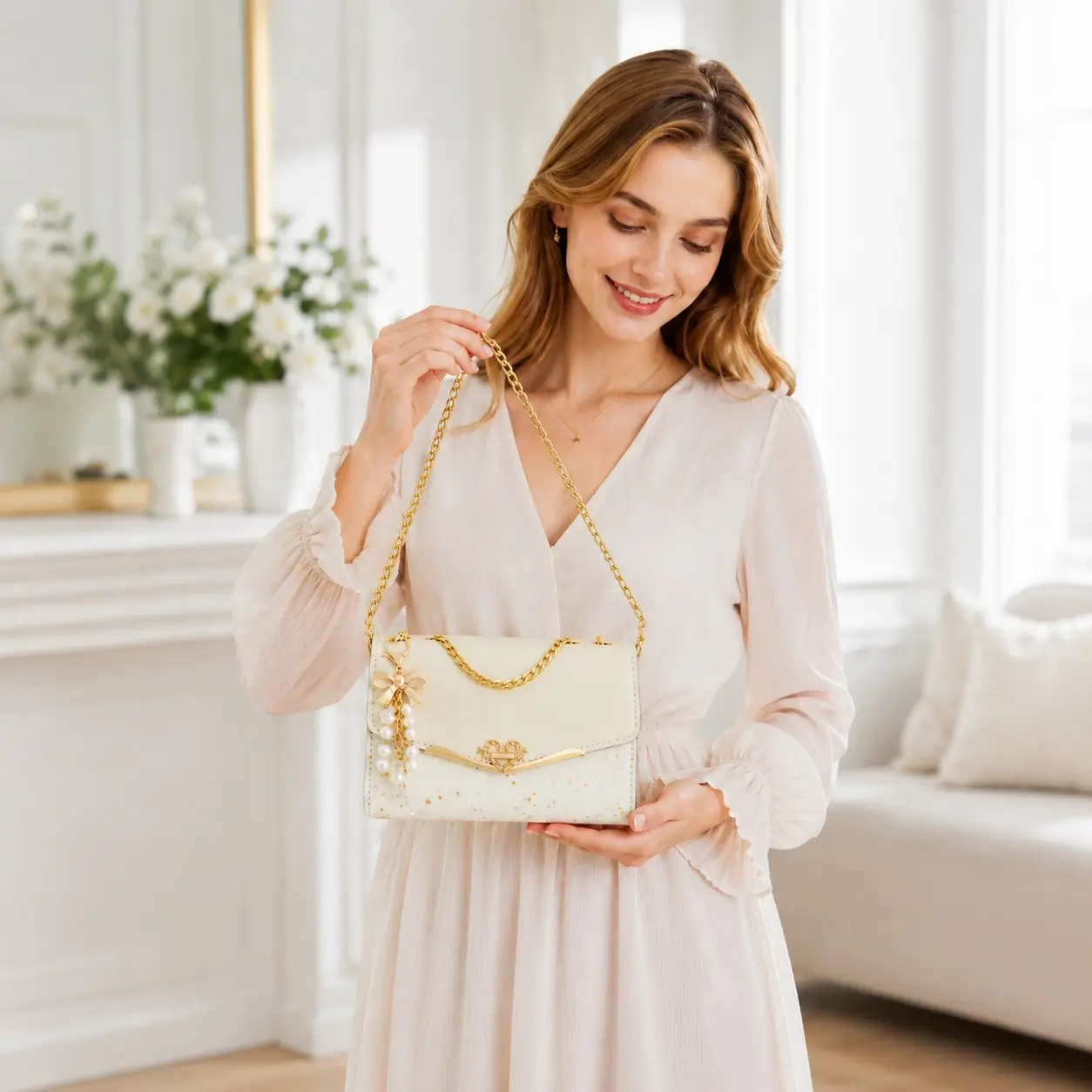 Vintage Style Women's Crossbody Bag, Chain Strap, Heart Lock Clasp, Star Sequins, Fashion Shoulder Bag, Perfect Gift for Mom, Wife, Girlfriend
