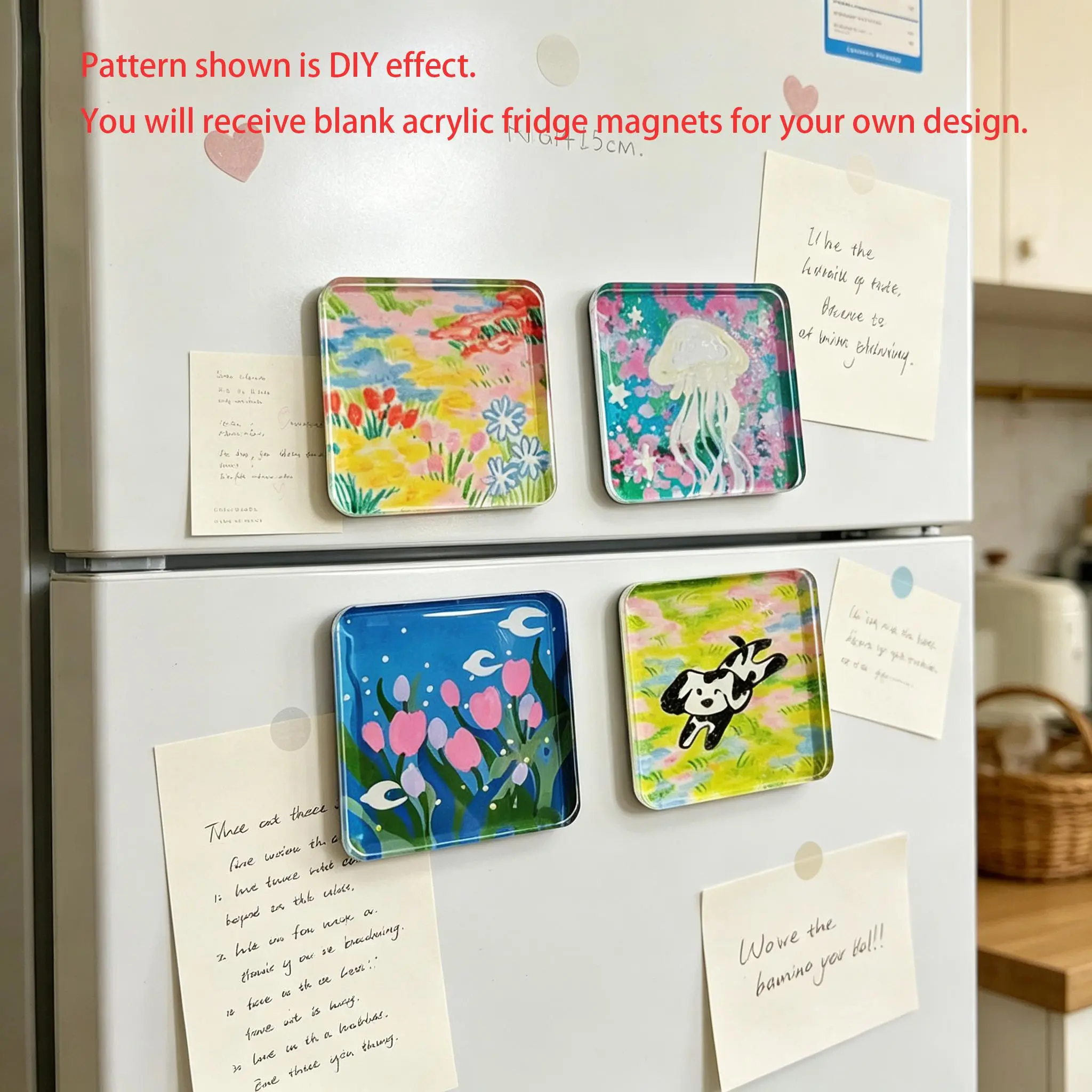 10 Pack Square Clear Acrylic DIY Fridge Magnet Blanks with Adhesive, 1.97 Inch Customizable Magnetic Photo Frames for Personalized Crafts, Home Decor, Classroom Projects & Party Giveaways