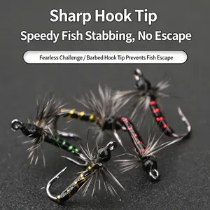 Bionic Fly Fishing Lures, 5 Pack Lightweight Striped Dry Flies with Reflective Strips for Trout & Bass