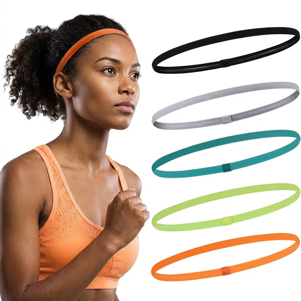 Thin Elastic Headbands for Men - Sports Hair Head Band for Women & Men - Non Slip Mens Workout Headband - Running or Soccer Headband - 6-Pack