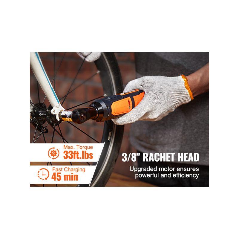 VEVOR 3/8 Cordless Electric Ratchet Wrench Set, 12V 33 Ft-lbs Power Ratchet Tool Kit, 45-Min Fast Charge, 2-Pack 2.0Ah Battery, Built-in LED Light, Variable Speed Trigger, 10 Sockets