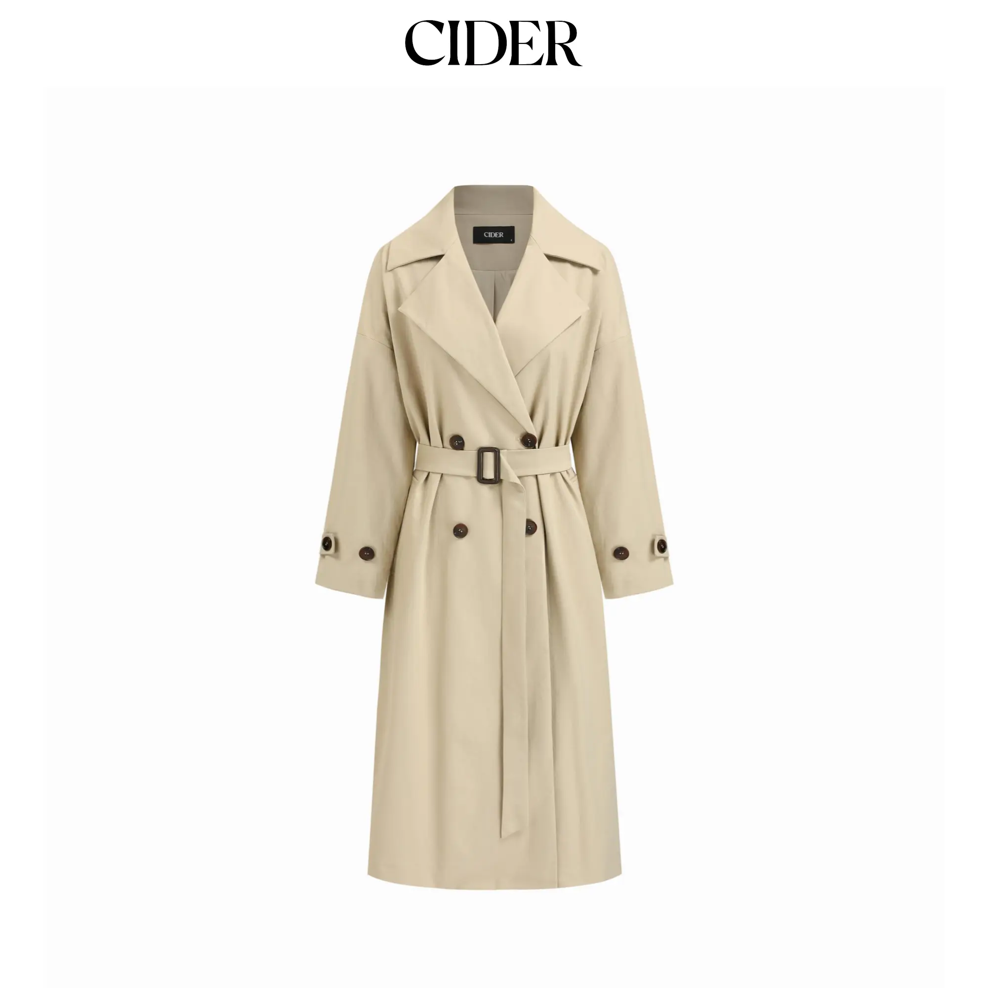 Cider Notched Collar Double Breasted Oversized Trench Coat With Belt SummerFinds