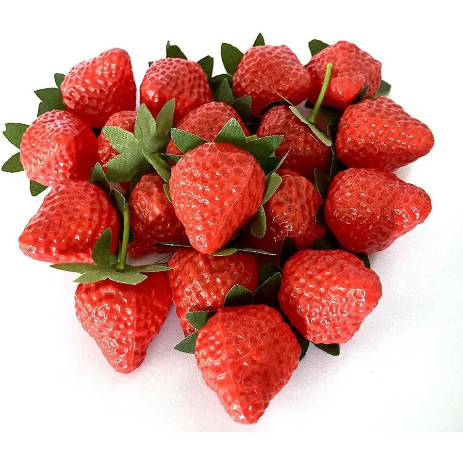 18 count Plastic Artificial Red Strawberries  Lifelike  Realistic Strawberry Artificial Fruits Decoration Photography Prop for  Kitchen Decoration
