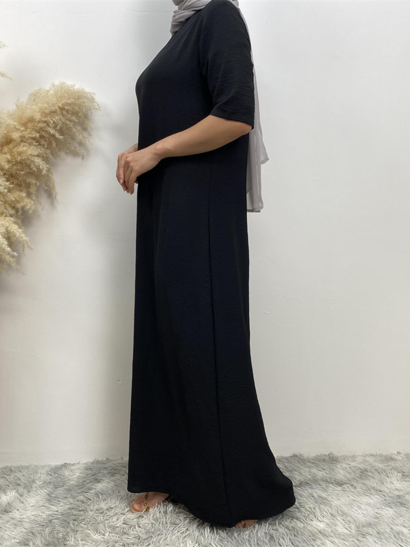 Women's Modest Solid Color Round Neck Long Dress, Casual Half Sleeve Long Dress for Summer, Women's Islamic Clothing for Daily Wear, Muslim Dress, Modest Style Dress, Modest Muslim Outfits