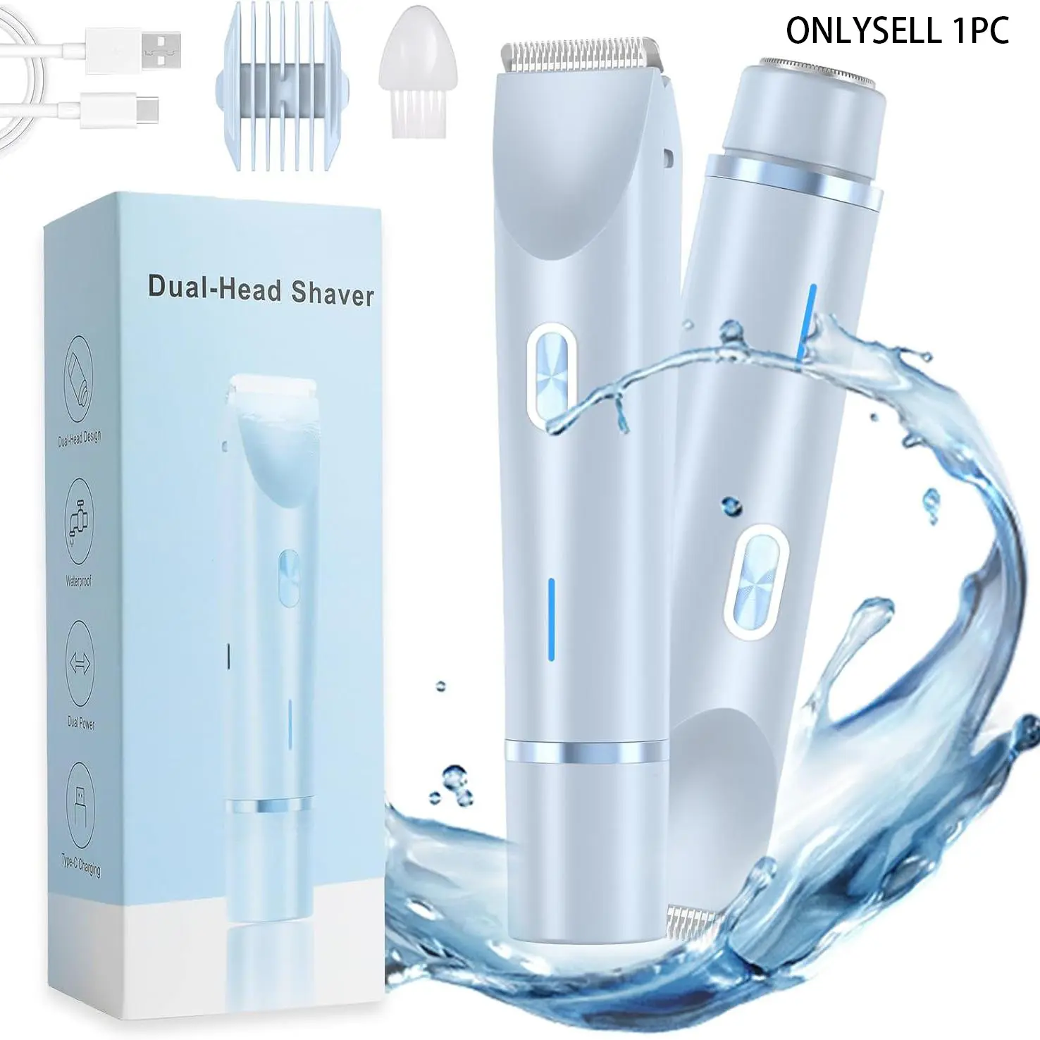 Portable double-headed women's shaver, bikini trimmer, home travel shaver, washable blade, unisex, USB Rechargeable Trimmer, Body hair trimming