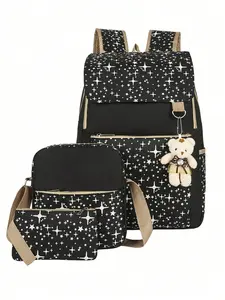 Star Pattern Dual Backpack Set, Durable Foldable, Ideal for School, Business Trips, Commuting, Travel, Shopping, Convenient Storage Bag