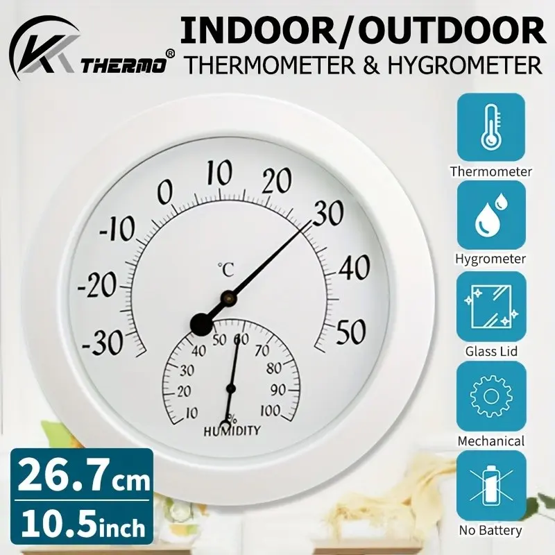 Indoor Outdoor Thermometer Hygrometer, Wall-Mounted, Battery-Free, Mechanical Pointer, Ideal for Home, Garden, Greenhouse, Hygrometer Indoor Humidity