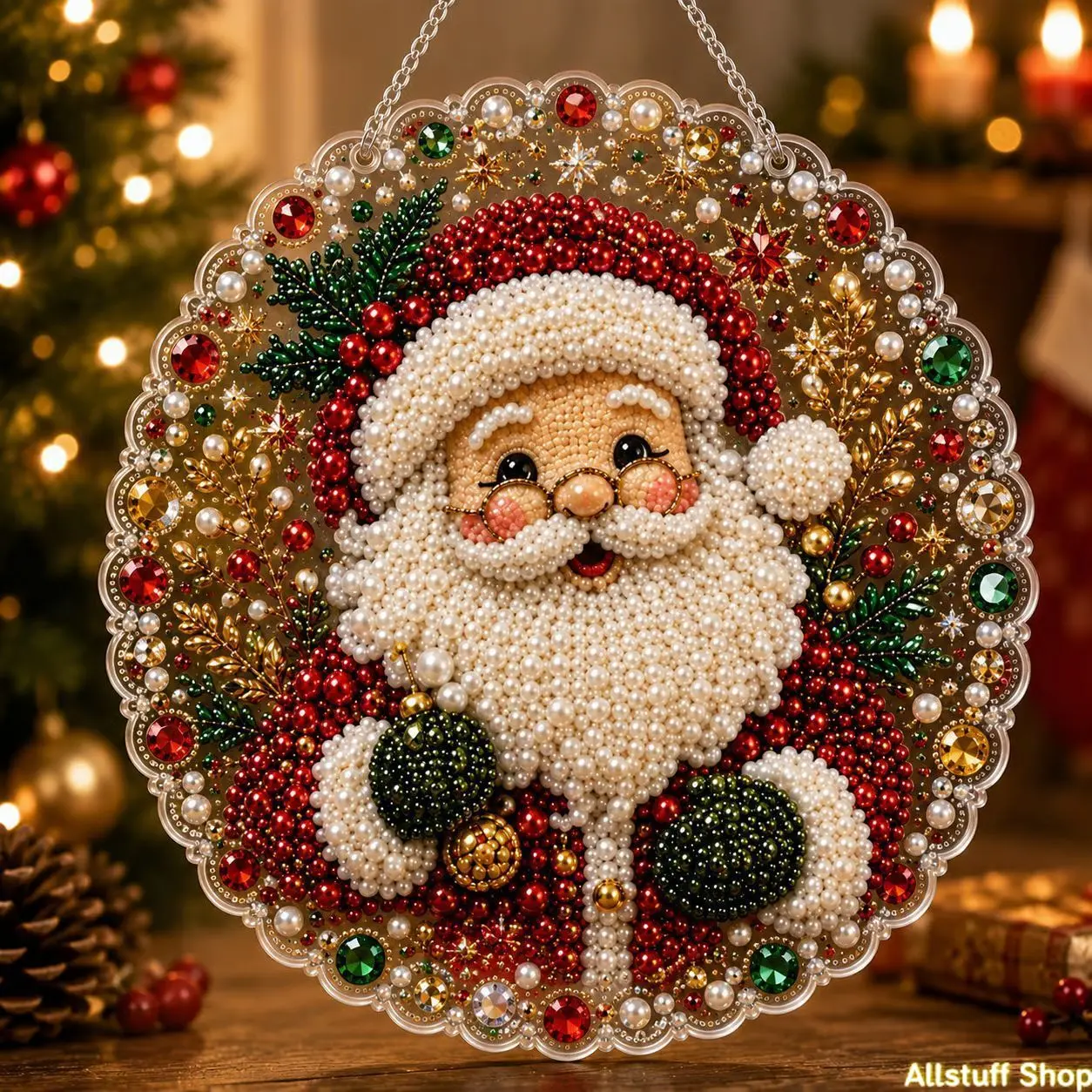 Christmas Pearl Diamond Art Hanging Ornament Kit | with Scratch-Resistant Non-Fading Pearl Beads DIY Handmade Holiday Hanging Decor