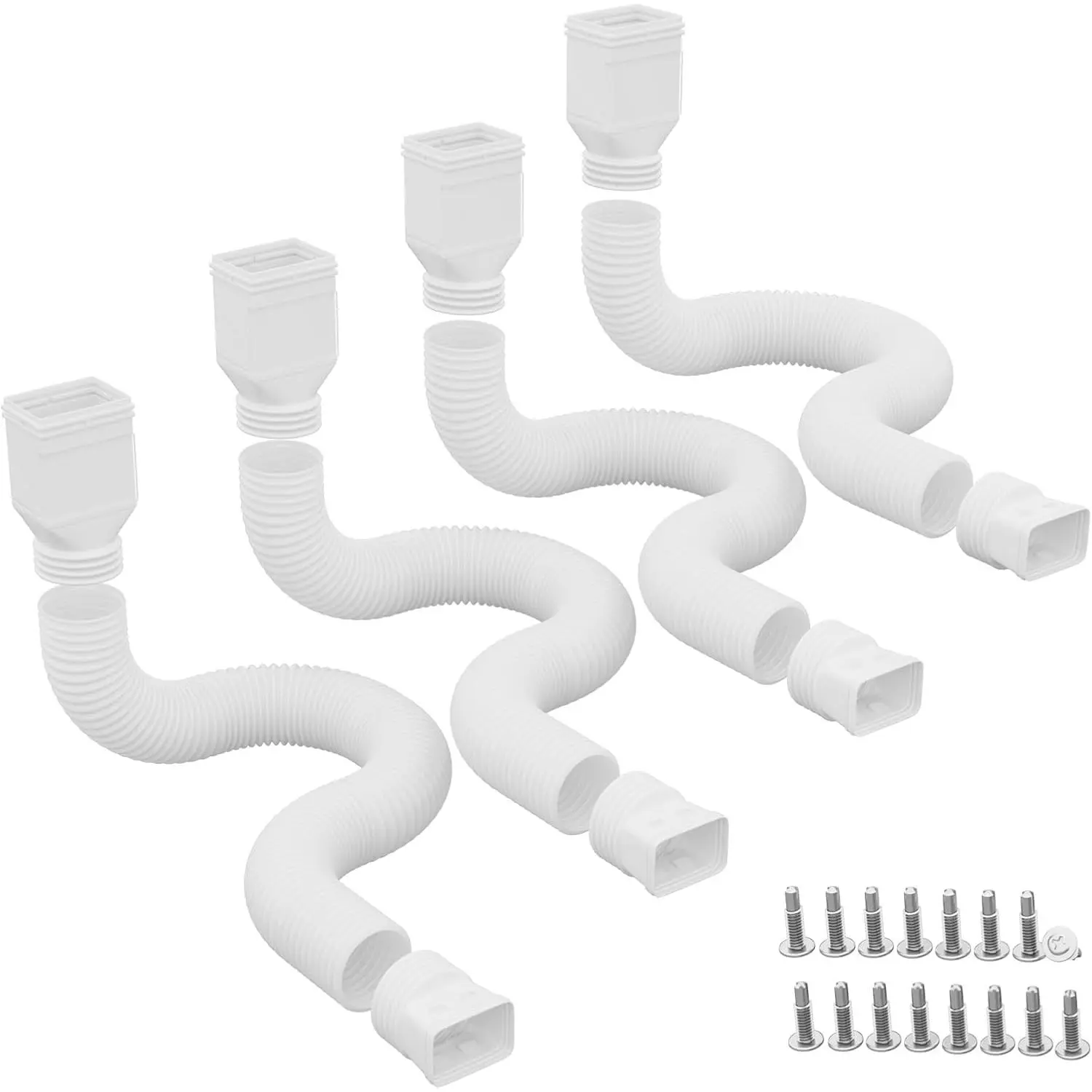 4 Pack Extendable Rain Gutter Downspout Extension (22"-63"), Flexible Corrugated Drain Pipe with Adapters, Water Redirect Tool for 2"x3" & 3"x4" Standard Rainwater Downspouts