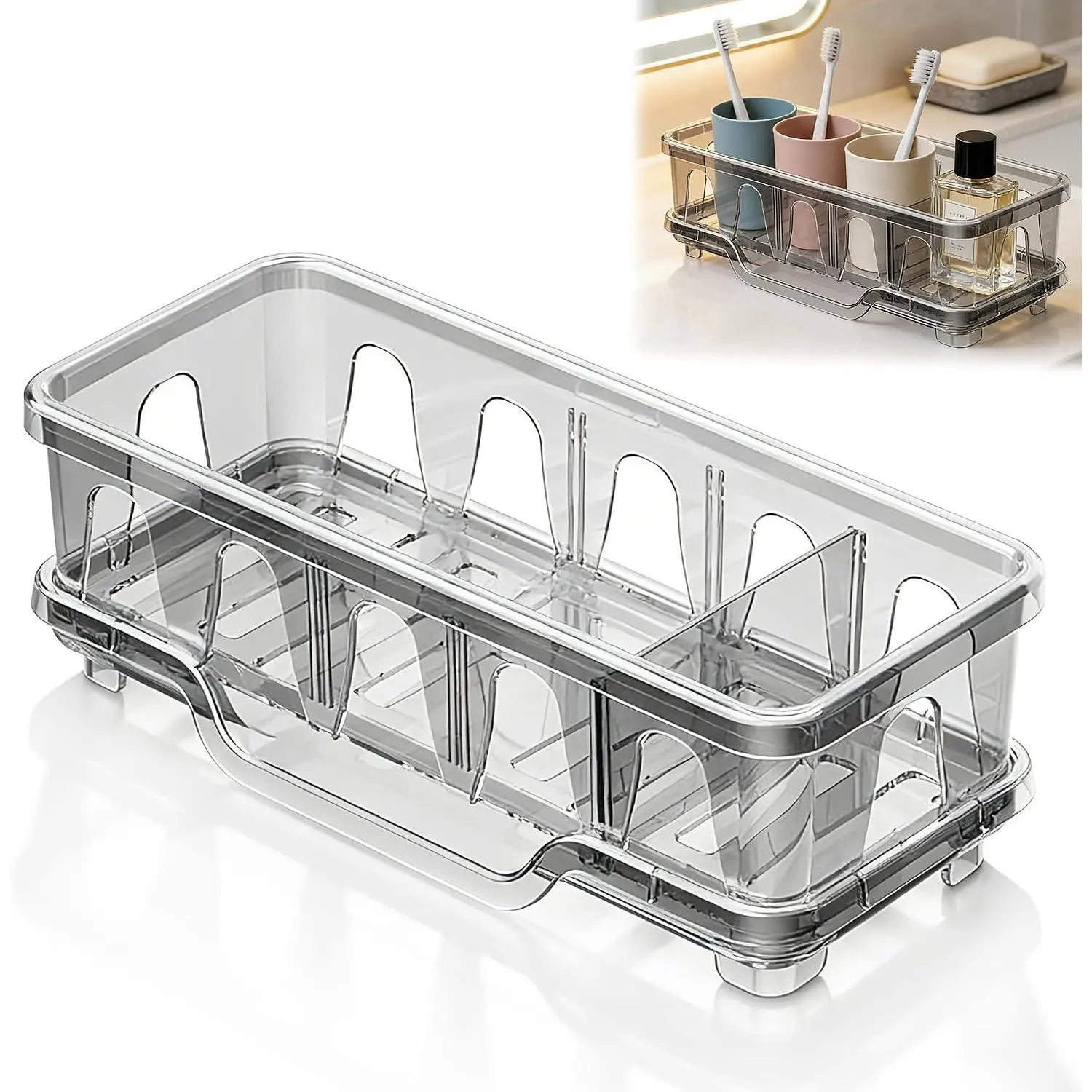 Kitchen Sink Sponge Holder, Sink  Organizer with Compartments, Self-Draining and Easy-Clean Design, Sink  for Kitchen Sink, Bathroom, , Countertop Storage, Kitchen Sink  Organizer