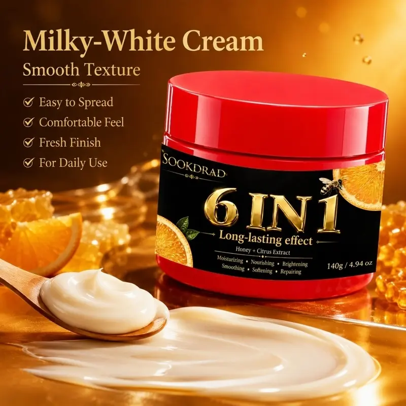 6 In 1 Honey Citrus Body Cream, Moisturizing, Nourishing, Brightening, Smoothing, Softening, Repairing, All Skin Types, 140g