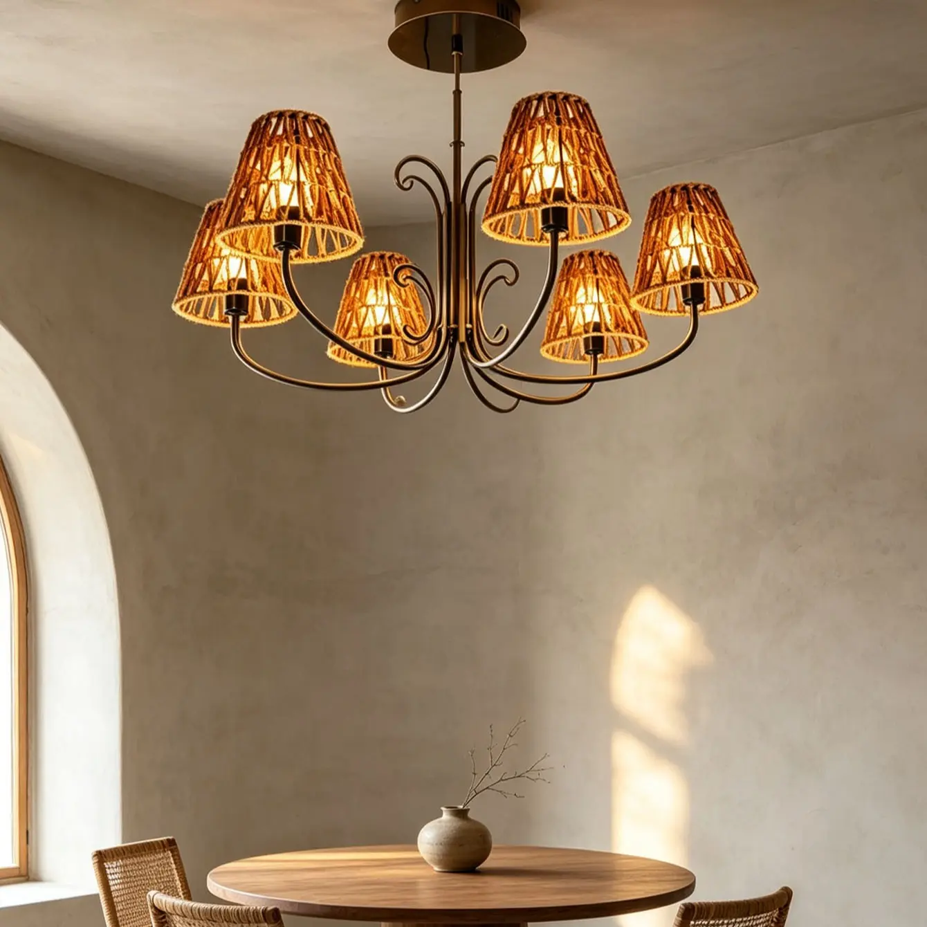 6-Piece Bohemian Handmade Paper Rope Lampshade Set, Decorative Light Covers, Clip-On Hanging Replacement, Modern Style Decor, Ambient Lighting Accessories