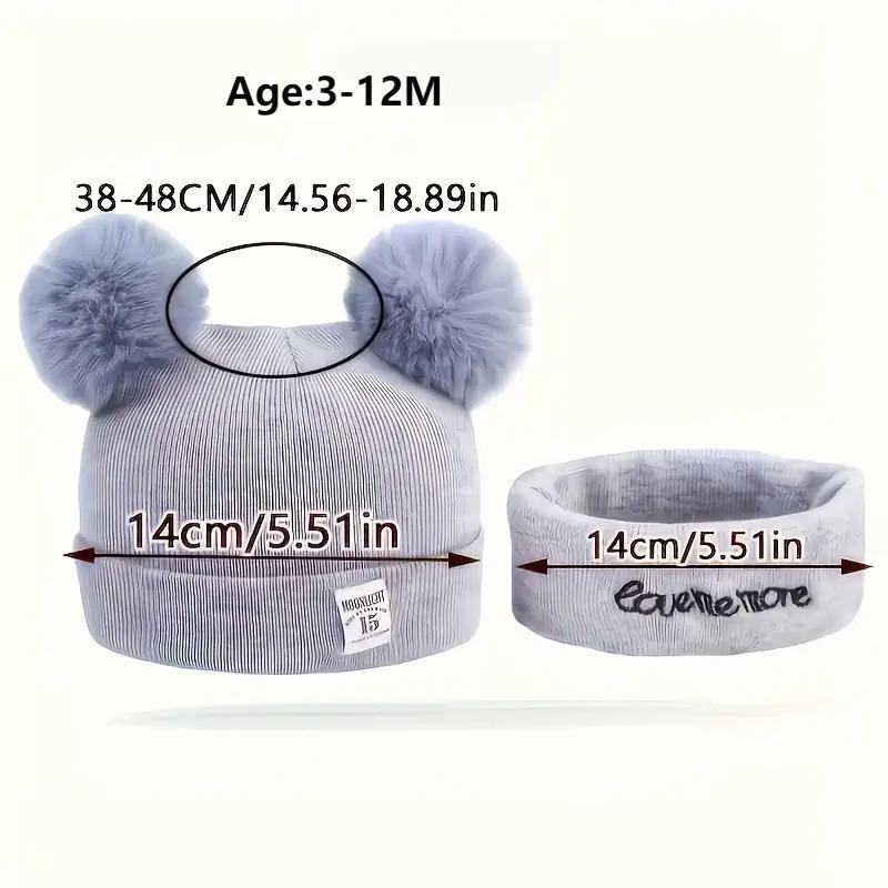 NewNewChildren'S Comfortable Knitted Pom-Pom Hats - Hand Washable Stretch Fabric, Featuring Letter Design, Warm Ear Cover Hat.