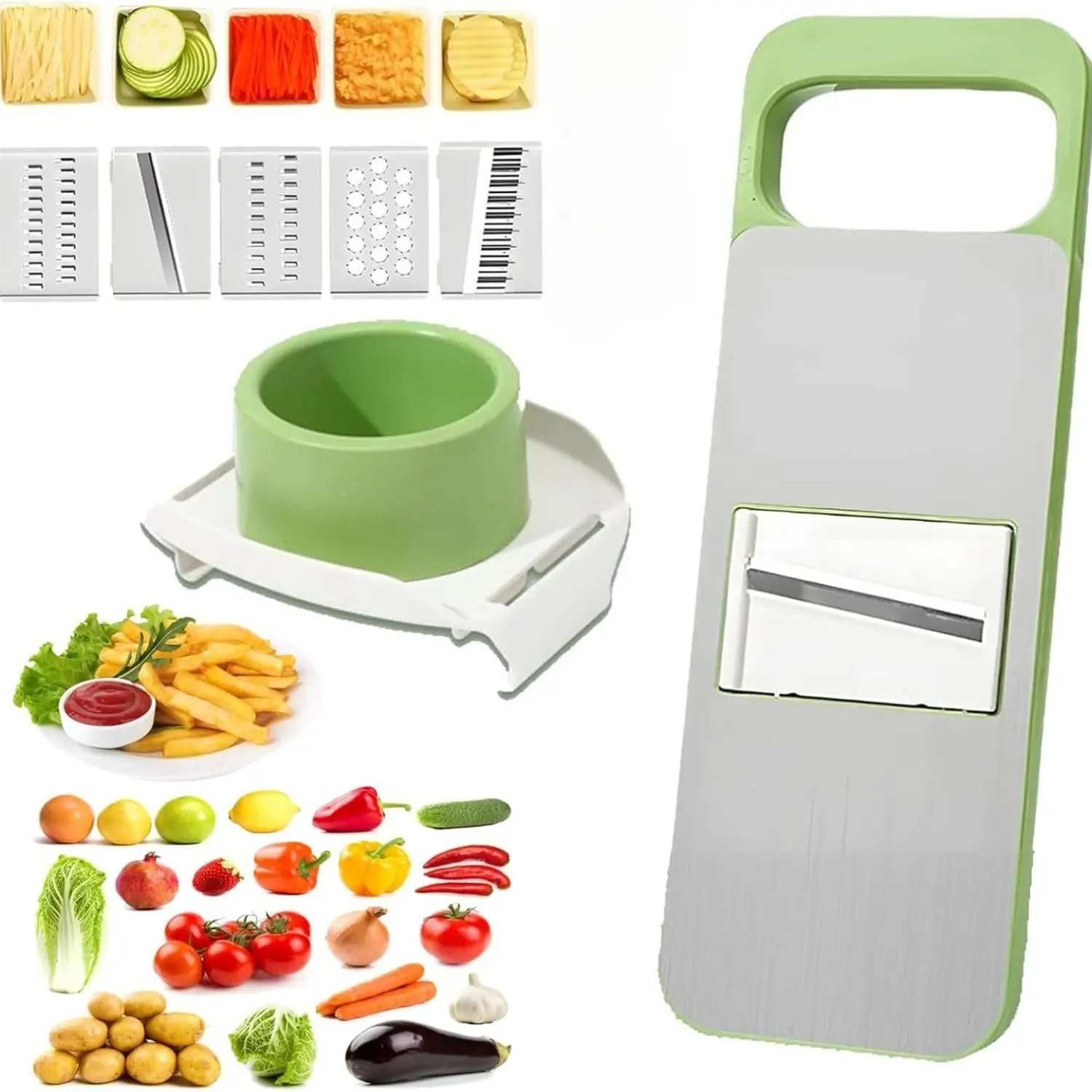 1Set 5 in 1 Mandoline Slicer for Kitchen, Vegetable Slicer Multi Blade Potato Chip, Veggie shredder, Vegetable Cutter, Julienne Shredder and peeler For Small Job In Kitchen