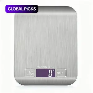 Digital Kitchen Scales Food Scale with stainless steel Platform Electronic Cooking Backlit LCD Display Multifunction for Home and Office Use 5kg/11lb Capacity (battery not include) #GLOBAL PICKS