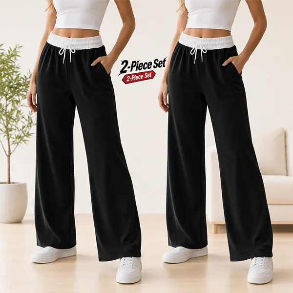 Women's 2PCS Casual Pants Vintage Wide Leg Loose Fit Long Pants Classy Casual Trousers Womenswear, Comfortable and Stylish, Aesthetic, Perfect for Daily Wear Spring Valentine's Day, Casual Loose Baggy gaucho