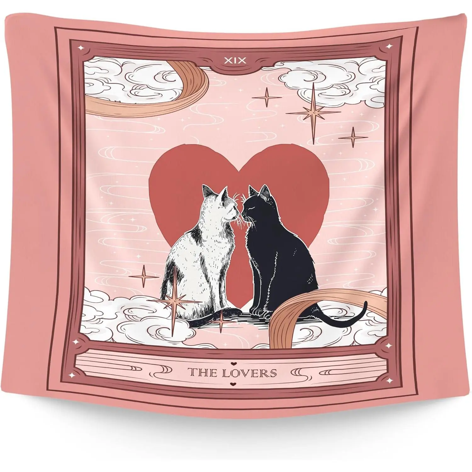 Cat Pink Tapestry Wall Hanging for Bedroom Cat Lovers, Cute Tarot Coquette Wall Hanging Room Decor Tapestry for Teen Girls Dorm Classroom Valentine's Day, Cats Lovers Gifts for Kids Women 50x60in