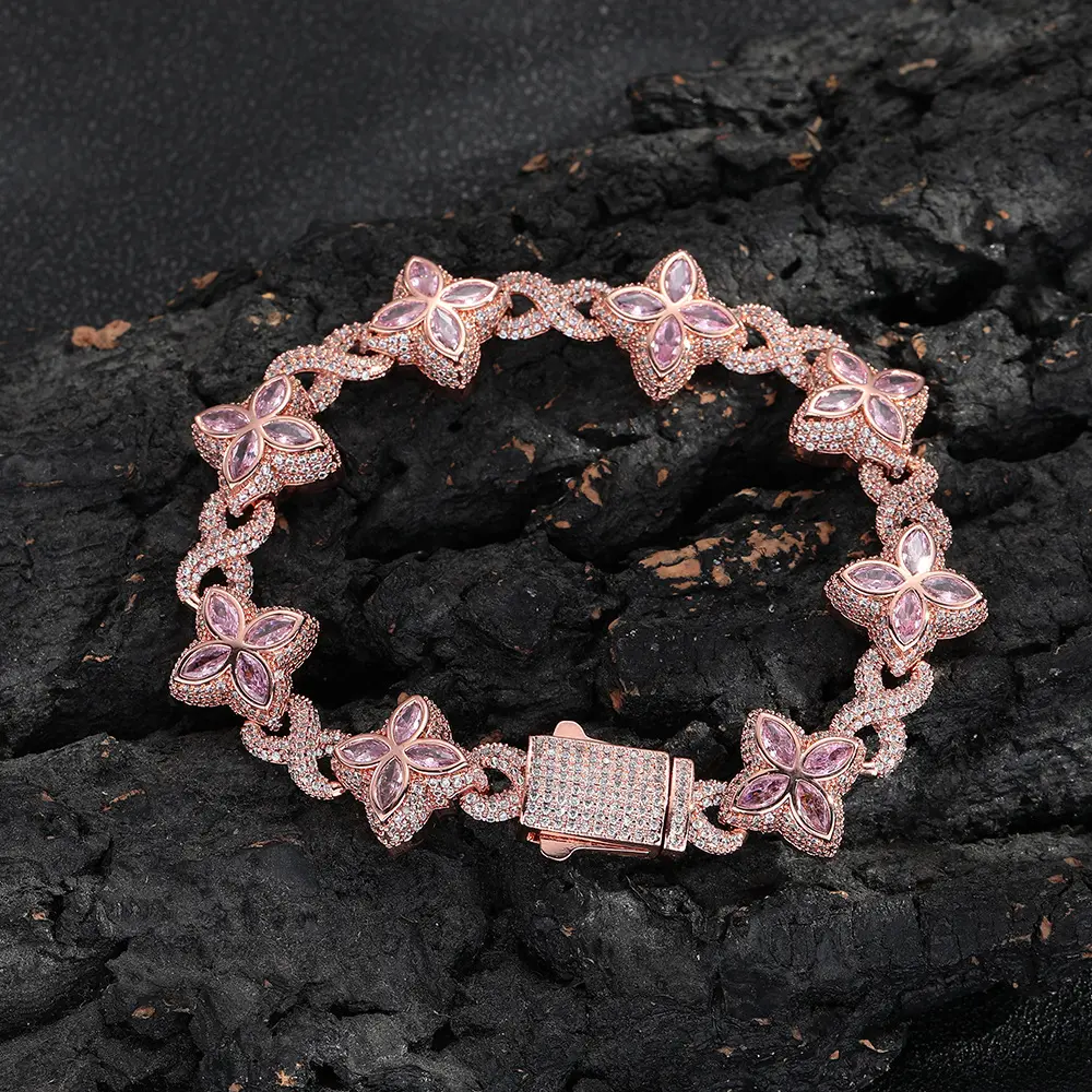 Hip-Hop Rap Infinity Copper Pe Bracelet - 5A Zircon, 4-Leaf Clover, Colorful Drip Pattern, Non-Tarnish Faith Chain Jewelry Bracelets & Bangles, Elegant Simple Wrist Candy Gift for Fashion Enthusiasts, Four Leaf
