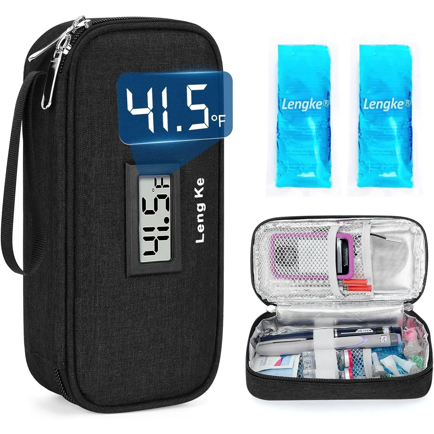 YOUSHARES Insulin Cooler Travel Case for Diabetes Travel - TSA Approved, Insulated Bag with Temp Display, 2 Ice Packs, Diabetic Medication Pen & Peptide Supplies Organizer Storage Kit, Companion, Includes 2 Packs