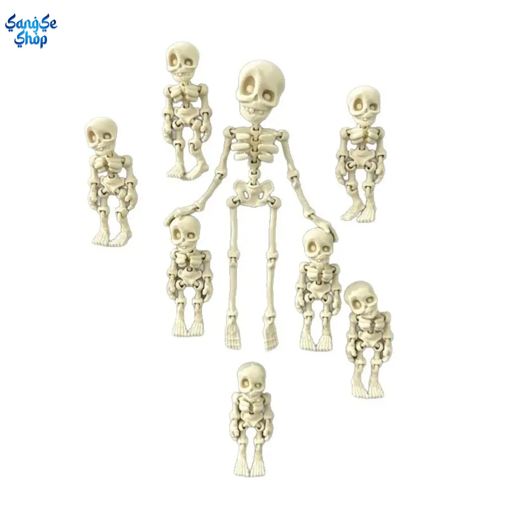2PCS-3D Printed Skeleton Figurine, movable joint skull fridge magnet, realistic bone colored decor, flexible transformable toy ornament, ideal for Halloween parties, home display and festive decoration