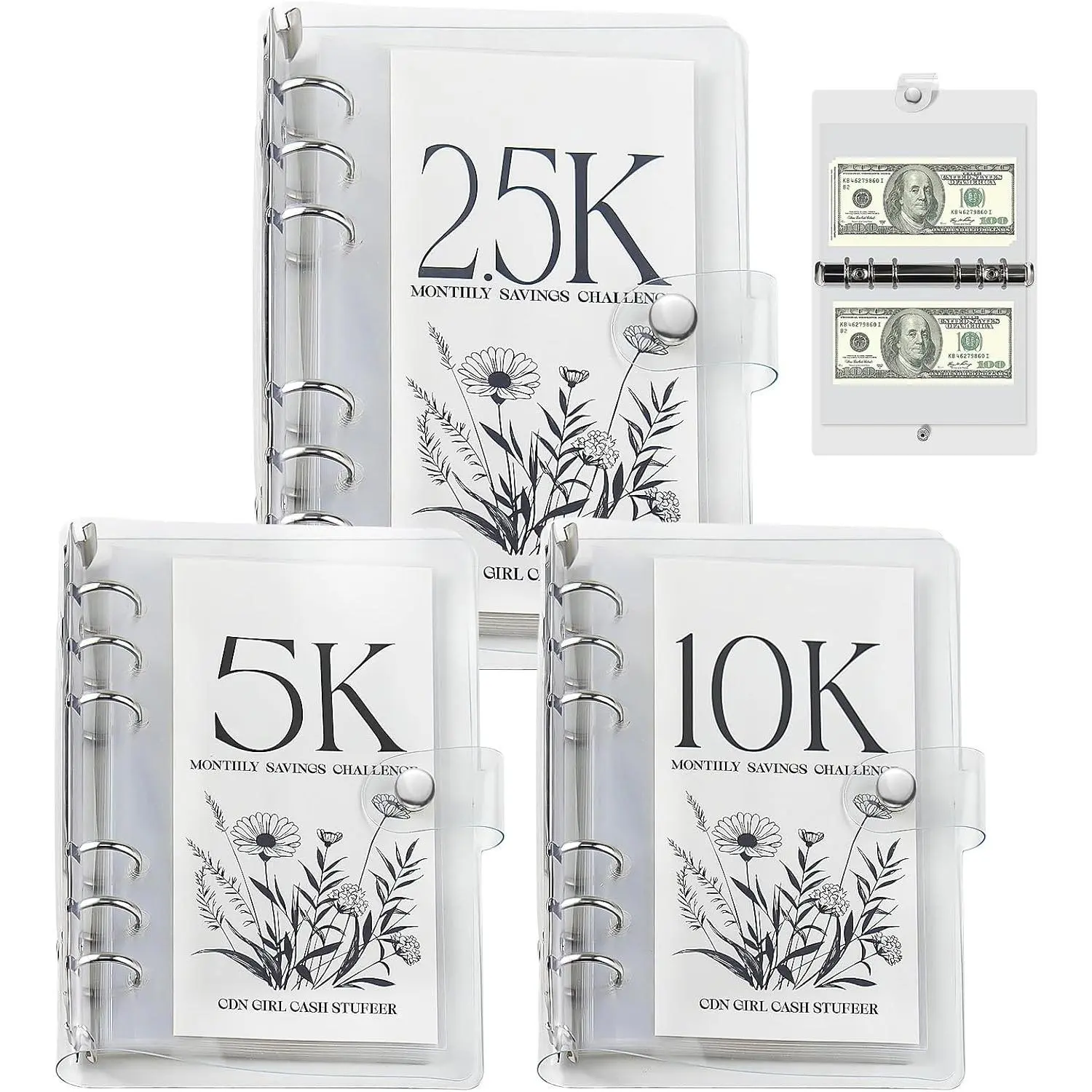 12-Month  Savings Challenges Book with Envelopes, 3 count  Saving Binder,  Binder for  Saving for Office, , School (2.5K+5K+10K)