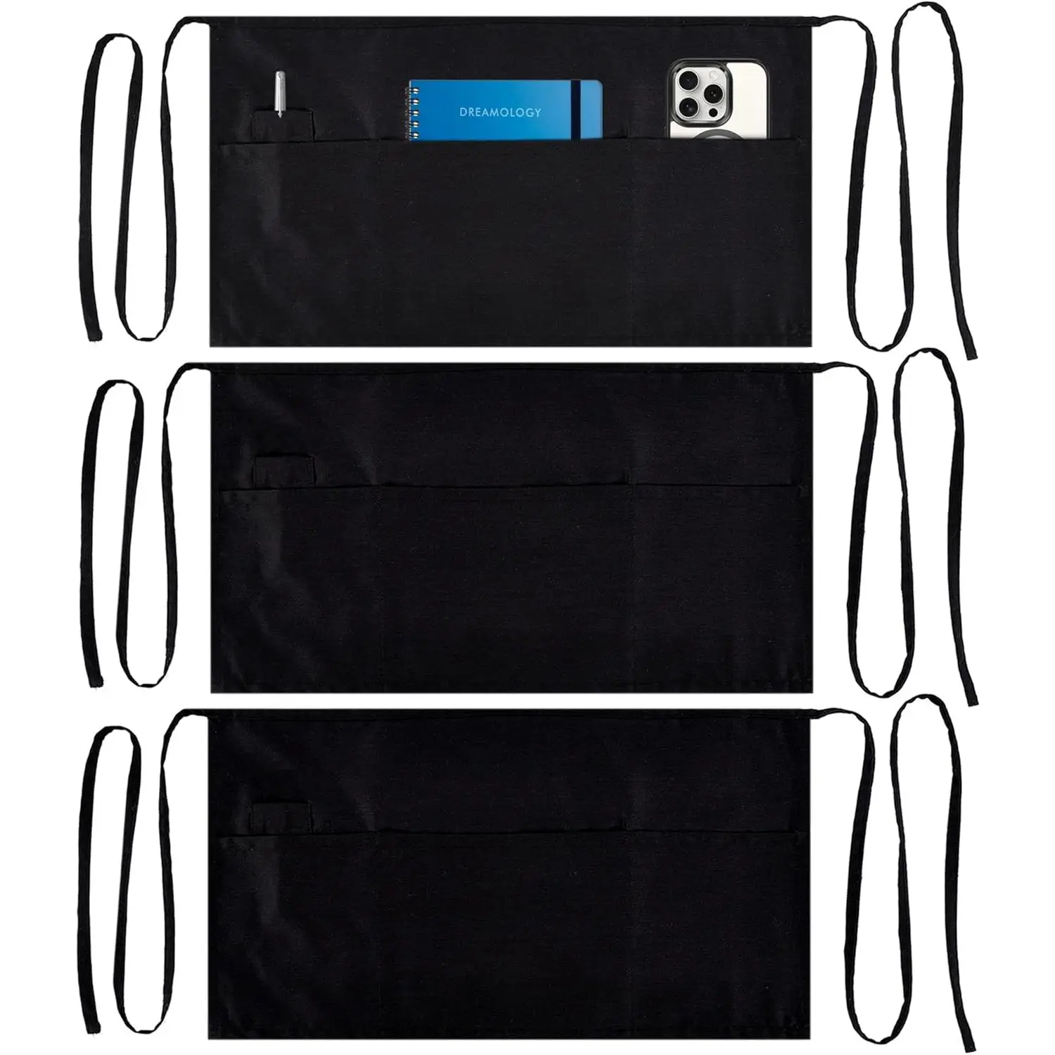 Server Apron,Waist Apron with Pocket,Waitress Apron,Black Apron | Server Aprons with 3 Pockets,Waterdrop Resistant Aprons, Short, Half & Waist Apron, Aprons, Black waitress apron - (3 Pack)