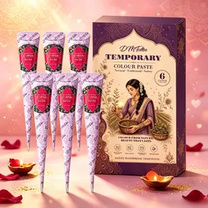 Dual-use home & travel DM 6 plant henna gift kit, skin-friendly herbal formula creates natural non-smudge waterproof patterns. No tattoo needles needed, DIY body paint supplies for short trips, birthday parties and home crafting.