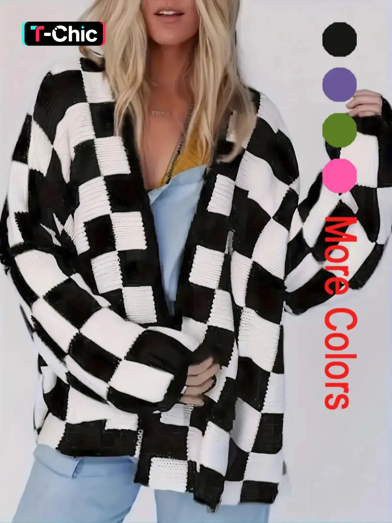 Women's Plaid Print Open Front Knitting Sweater Cardigan, Casual Drop Shoulder Long Sleeve Cardigan for Spring & Fall, Fashion Women's Knit Clothing for Daily Wear Knitwear