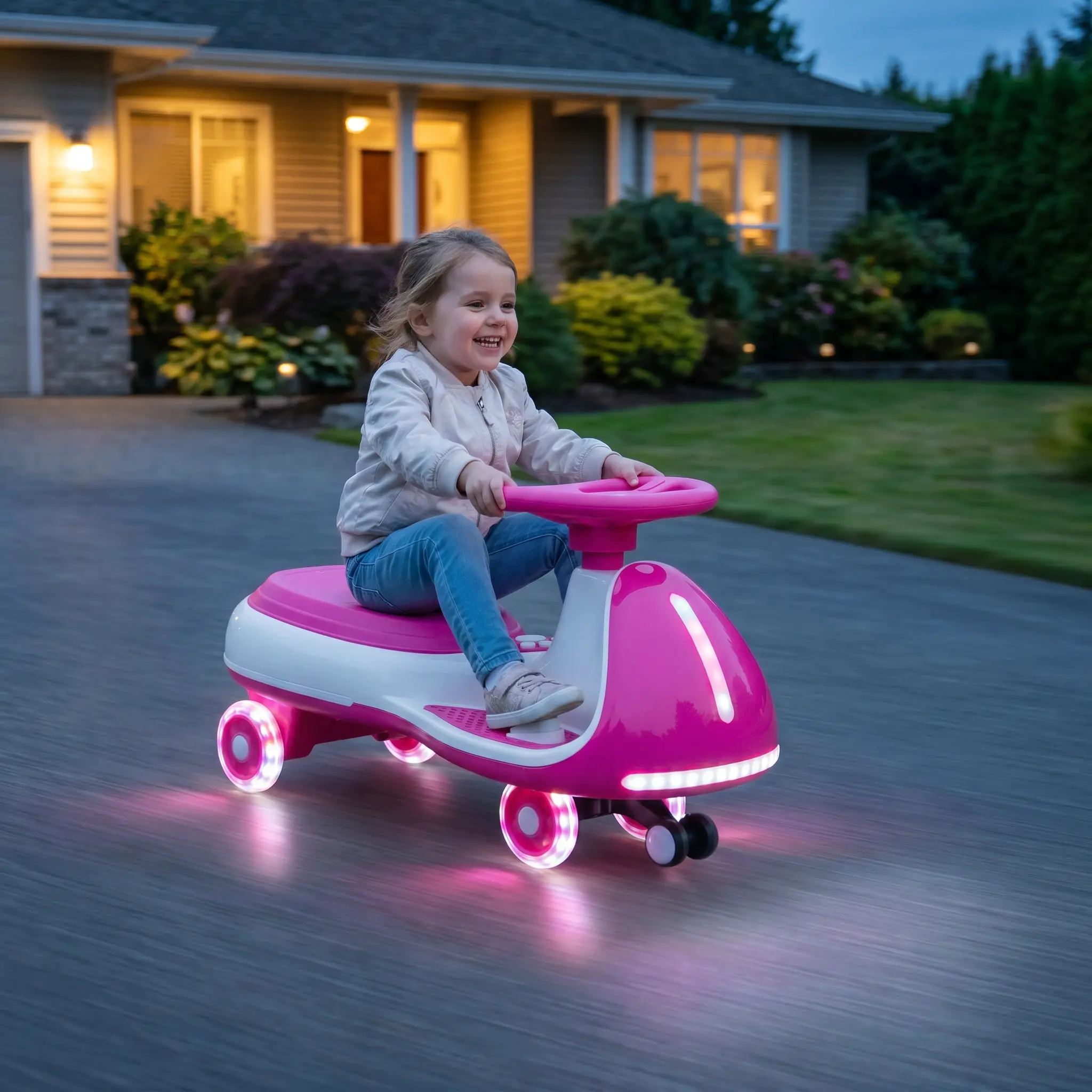 12V Unisex Kids Electric Ride On Wiggle Car (2in1 Smart Design) - 3-8 Years Old Toys, Controllable LED Lights, Flashing PU Wheels, Wide Front Aux Wheels, Triangular Stability Frame, 5MPH Max Speed, Bluetooth Sync Music, Polypropylene Pedal Car