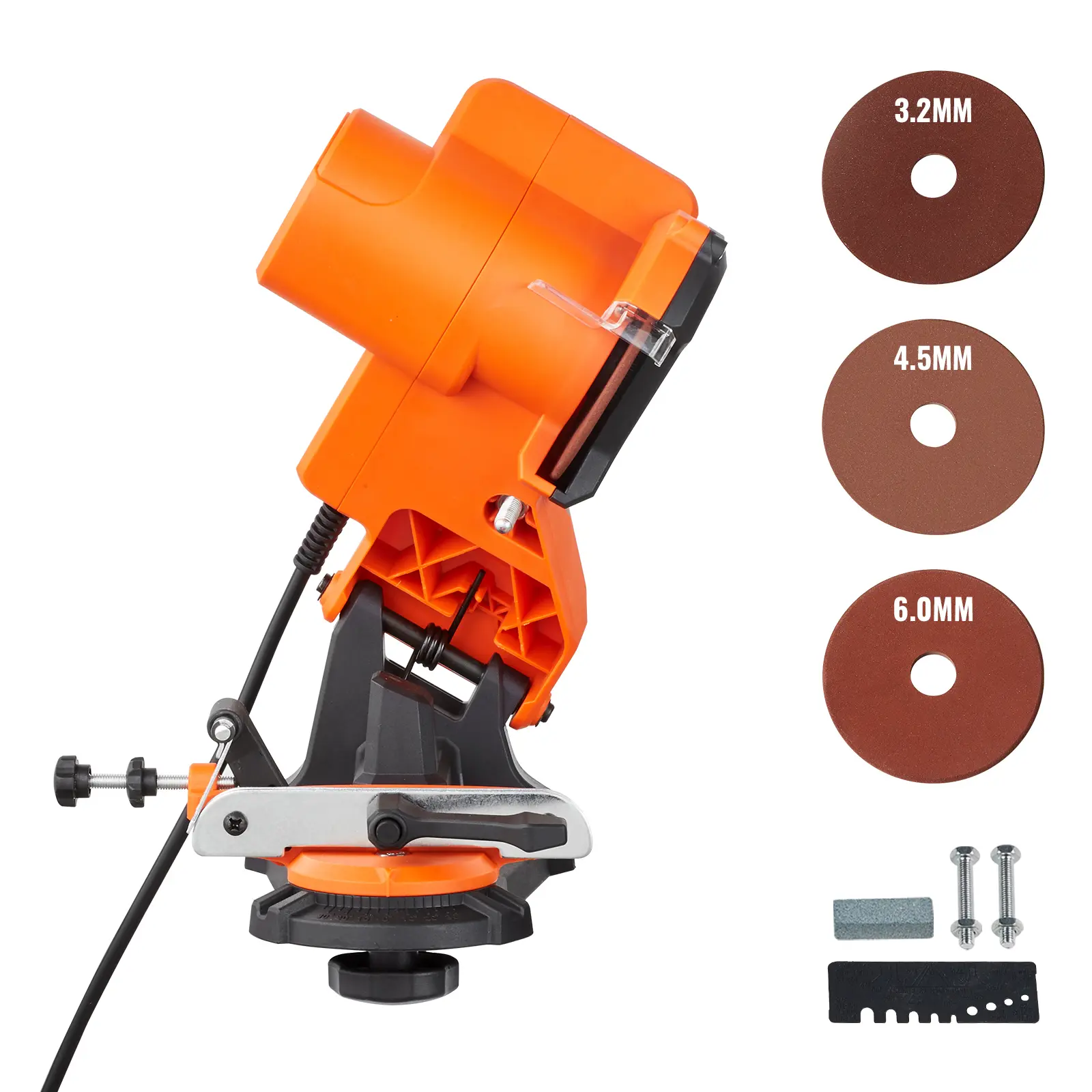 Electric Chainsaw Sharpener, AC120V 60Hz Voltage, 140W Motor Power, 3 Quality Grinding Wheels, Versatile Applications