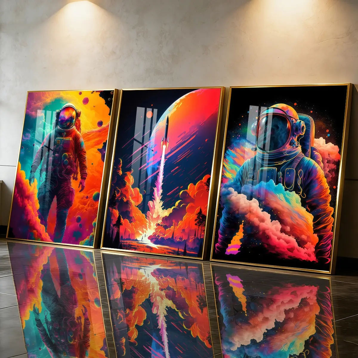 3 Count Aluminum Alloy Frame Canvas， Colorful Astronaut Space Rocket Fashion Poster， Modern Living Room Decoration， Light Luxury Family Art， Suitable For Bedroom， Corridor And Office Wall Decor， Gift