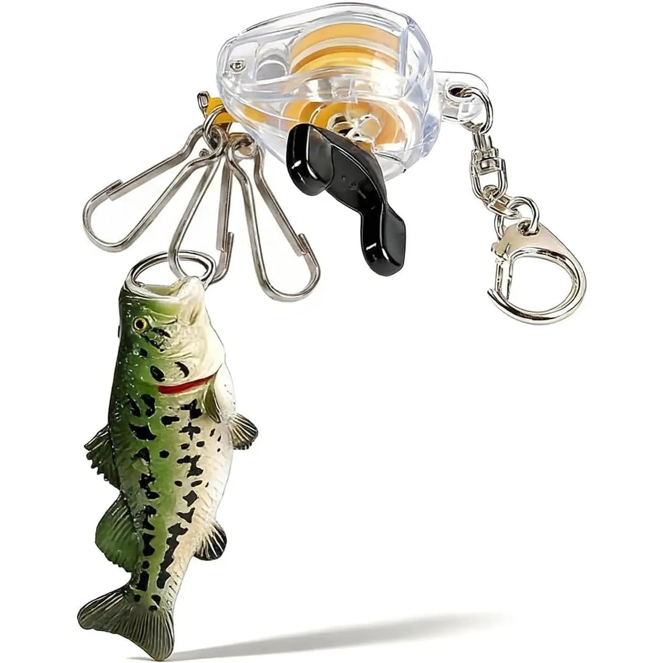 Fish Keychain Cool Bass Fishing Reel Keychain Bag Backpack Charms Funny Fishing Gifts for Men Retractable Accessories