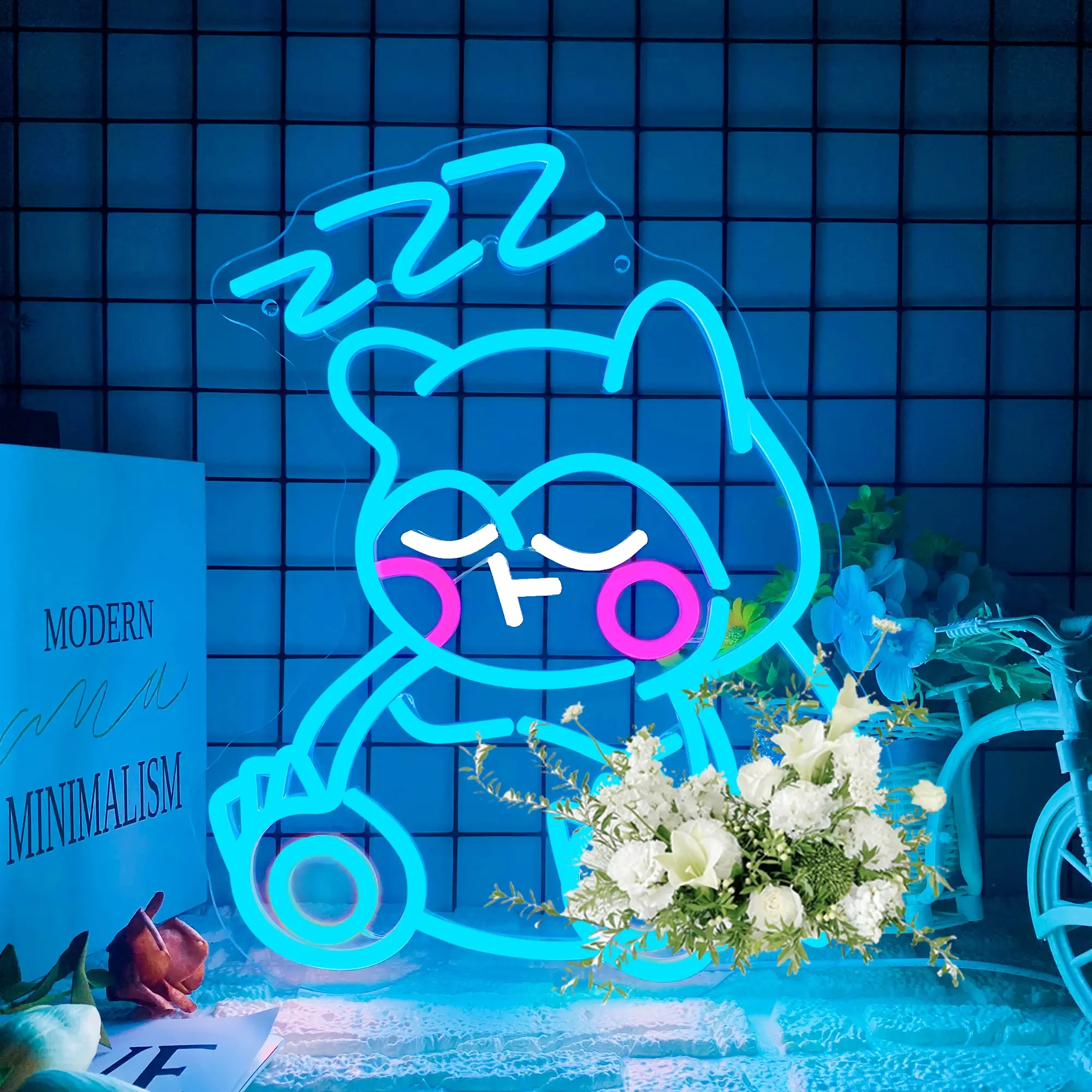 Cute Napping Neon Bear, USB Powered Wall-Mounted Decorative Bear with LED Light-Up Neon, Perfect Christmas or Birthday Gift for Rooms, Bedrooms, Cartoon Houses, Anime Parties, Home Decor Lighting