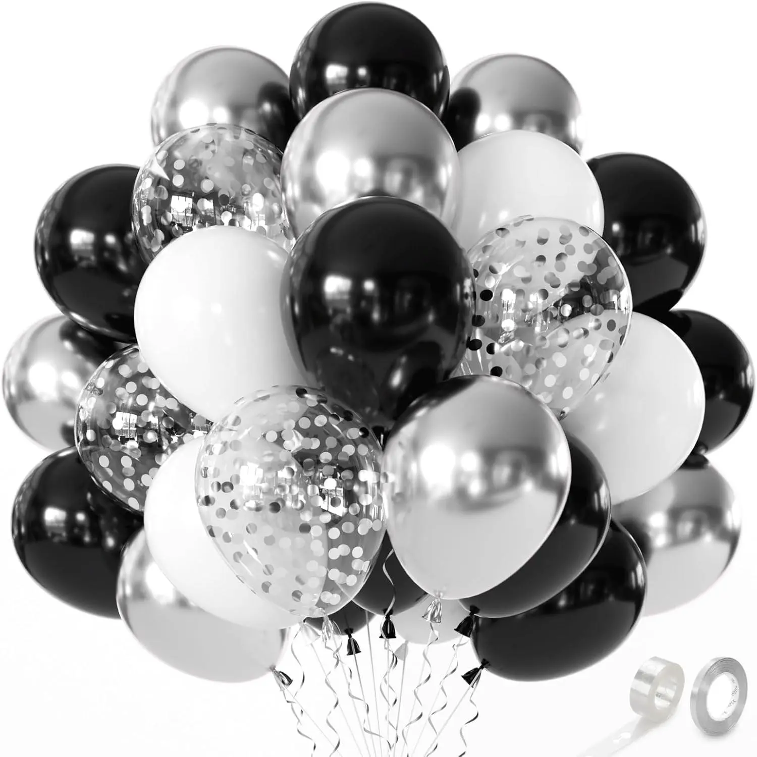 Black and  Balloons - 60 count 12"  Balloons with Metallic  Confetti Balloons Birthday   Wedding Graduation Party Decorations