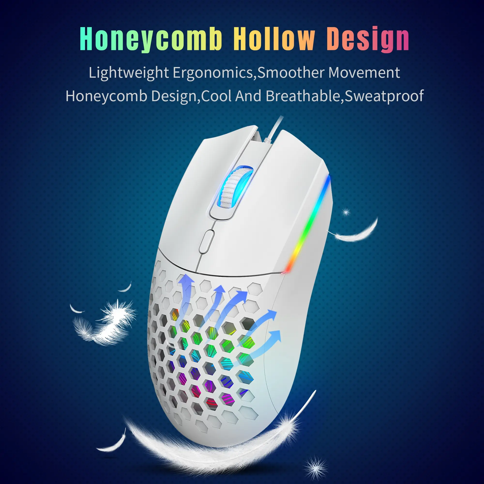 USB Wired Gaming Mouse with RGB Backlight, 6 Programmable Buttons, 6400 Dpi Optical Sensor, Ergonomic Right-Handed for PC Laptop Gaming