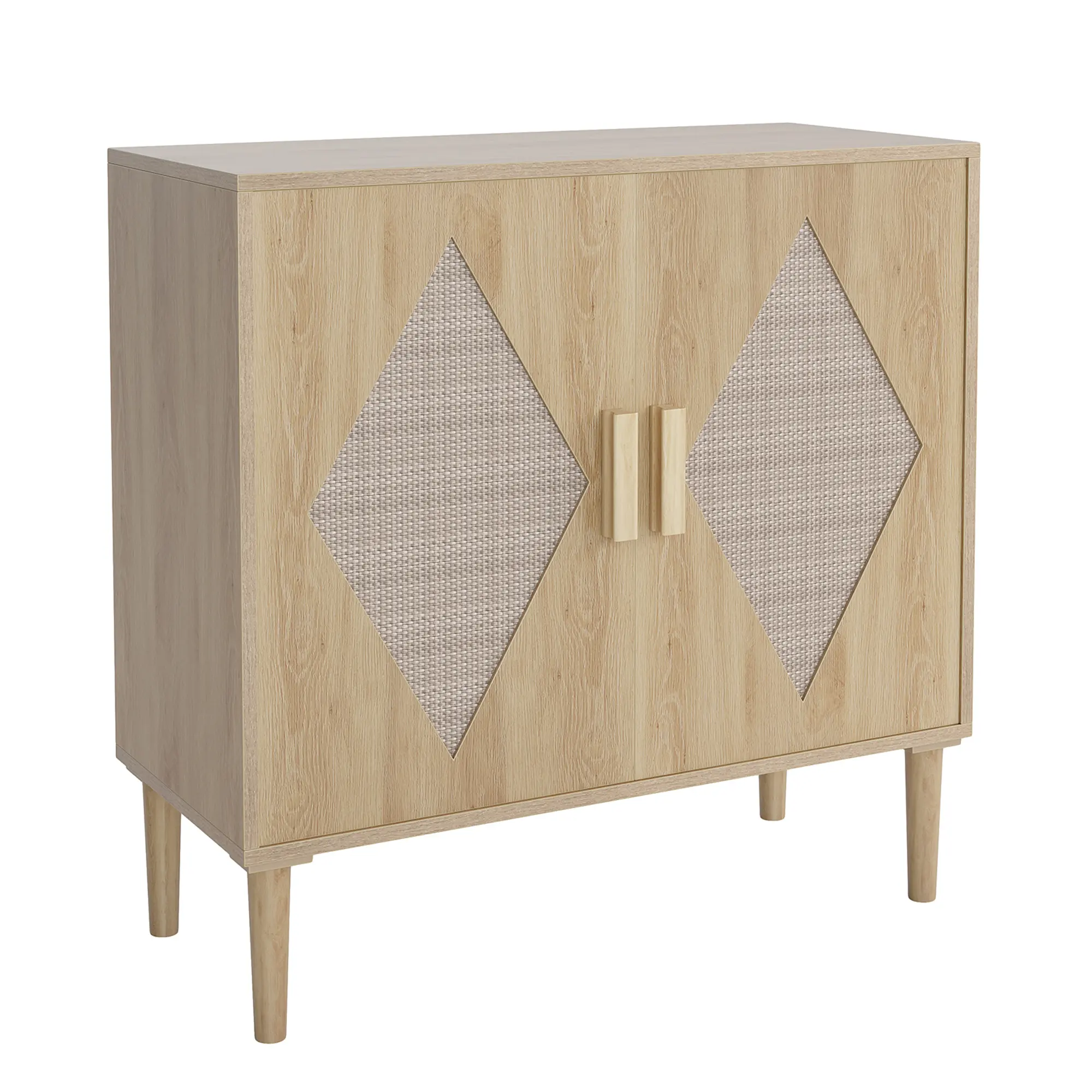 Boho Rattan Sideboard Buffet Cabinet - Adjustable Shelf - Diamond Weave Doors - Wooden Accent Storage Chest for Dining Room, Living Room, Entryway, Bedroom