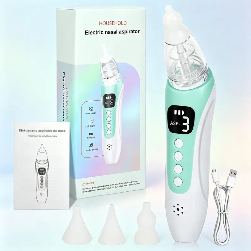 Electric Nasal Aspirator, Rechargeable Nose Cleaner with 3 Speeds, HD Display, Calming Music, Safe for Babies, Kids, Adults, Three Speeds