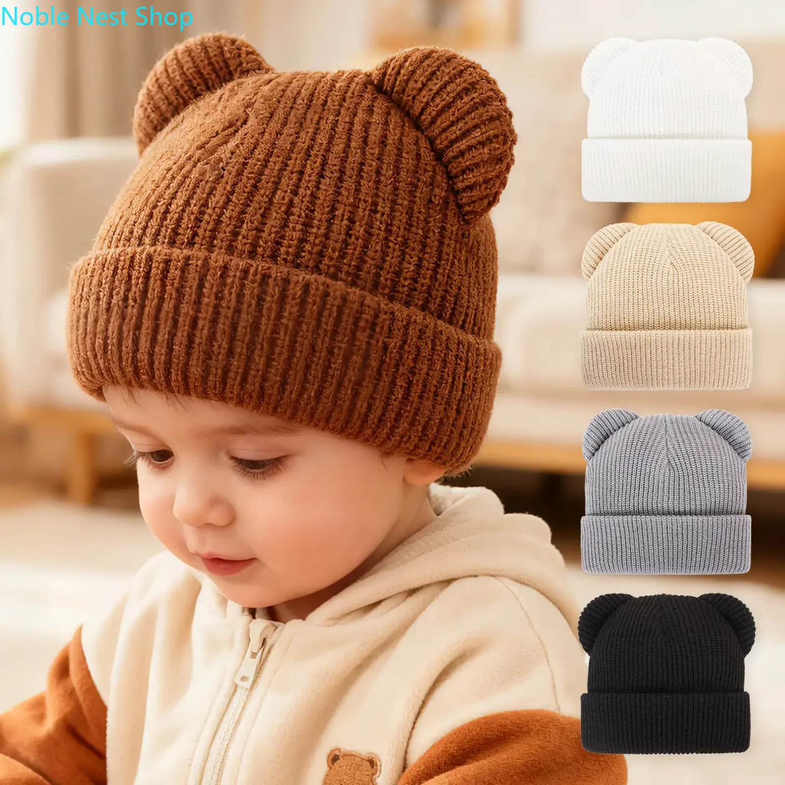 Ribbed Knit Beanie Hat with Bear Ears for Infants & Toddlers, Thick, Soft & Warm Winter Headwear, Unisex Baby Shower Gift, Warmth, Perfect Baby Shower Gift, Safe Materials, Unisex Names, Knitted Cap, Toddler Hats, Soft Knit