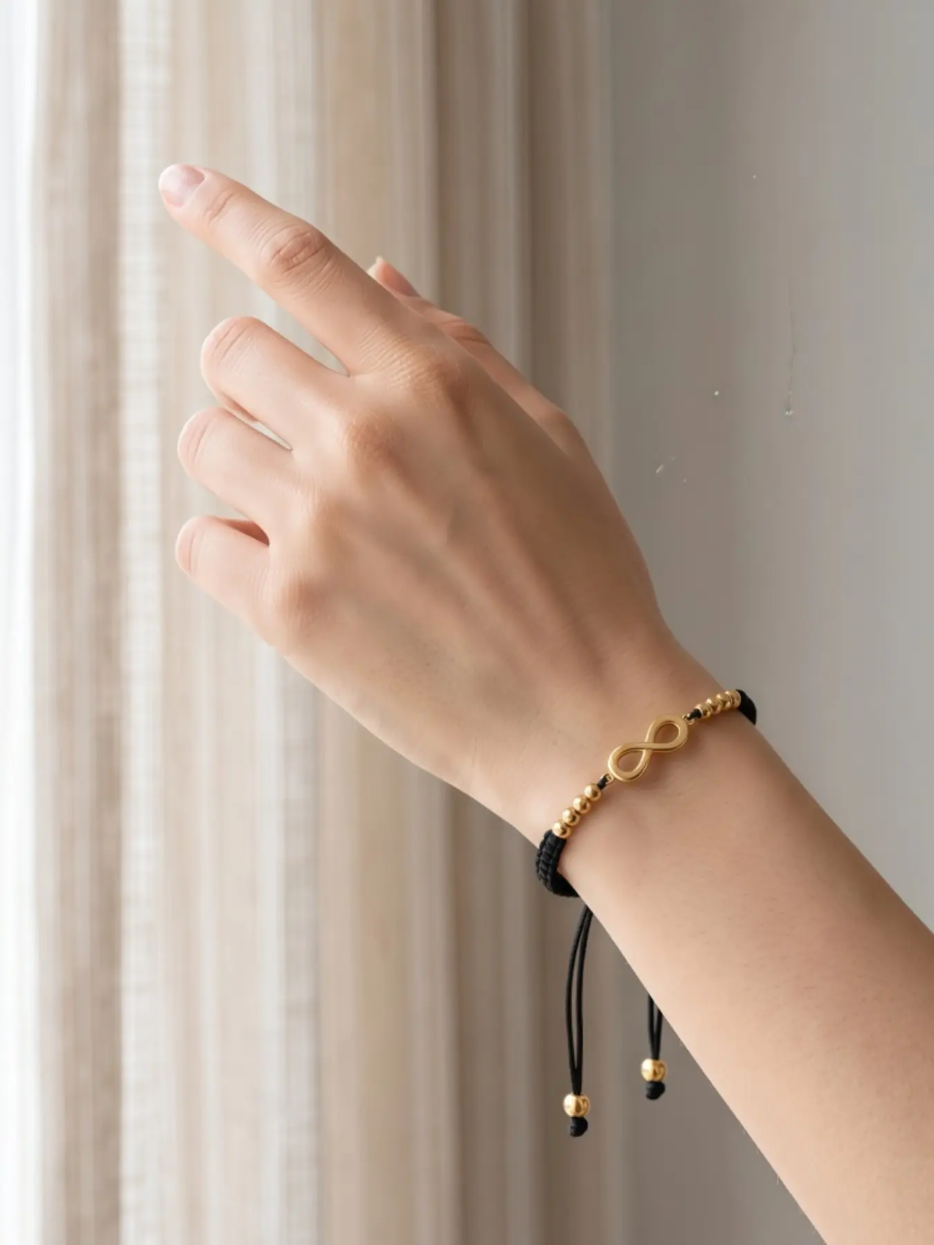 Minimalist Gold Infinity Charm Bracelet Black Adjustable Braided Cord Beads Bracelets Eternal Love Matching Jewelry For Men Women