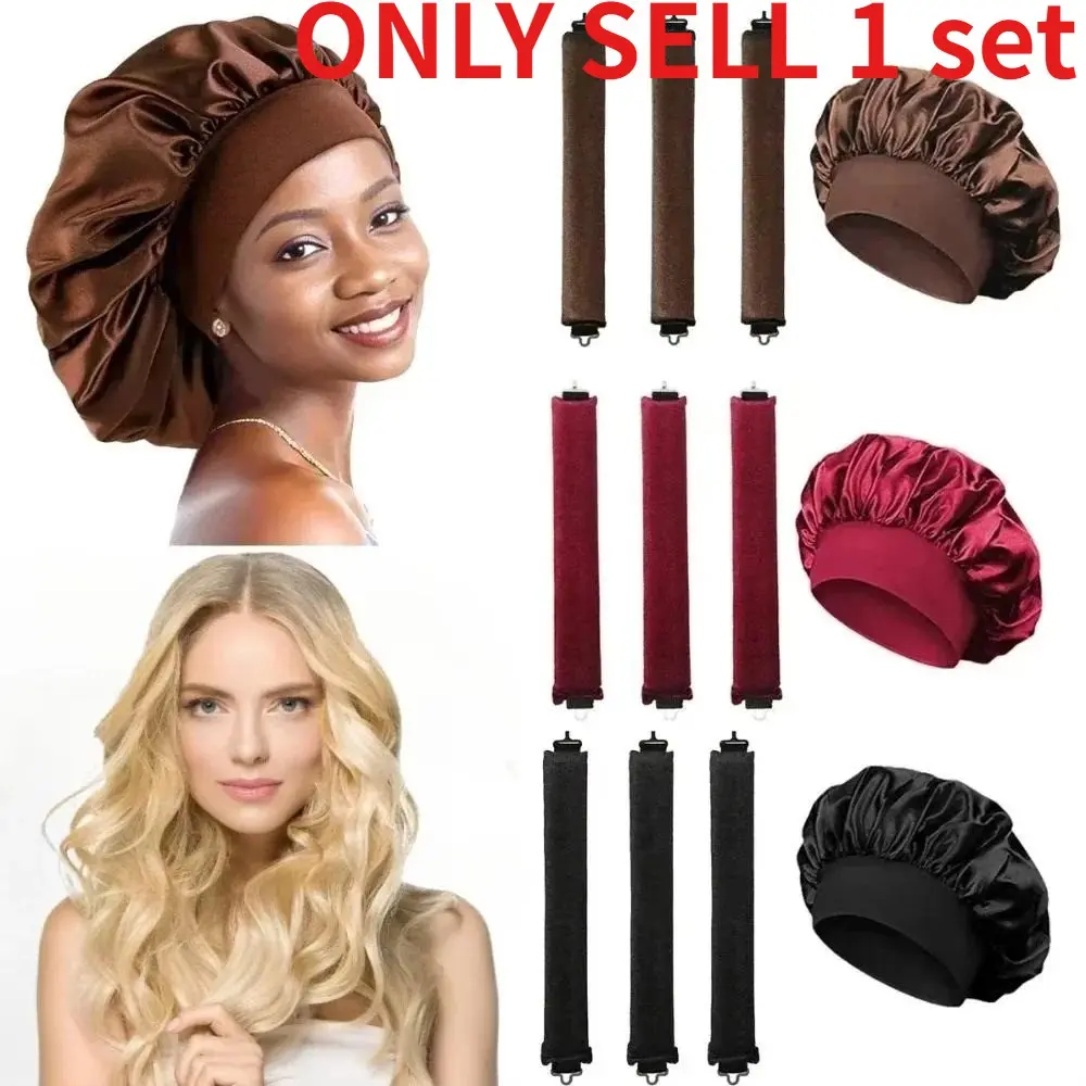 Heatless Curling Rod Headband, Soft Satin No‑Heat Hair Curler Rollers, Sleeping Night Bonnet Cap, Overnight Hair Styling Tools for Natural Curls Without Heat Damage