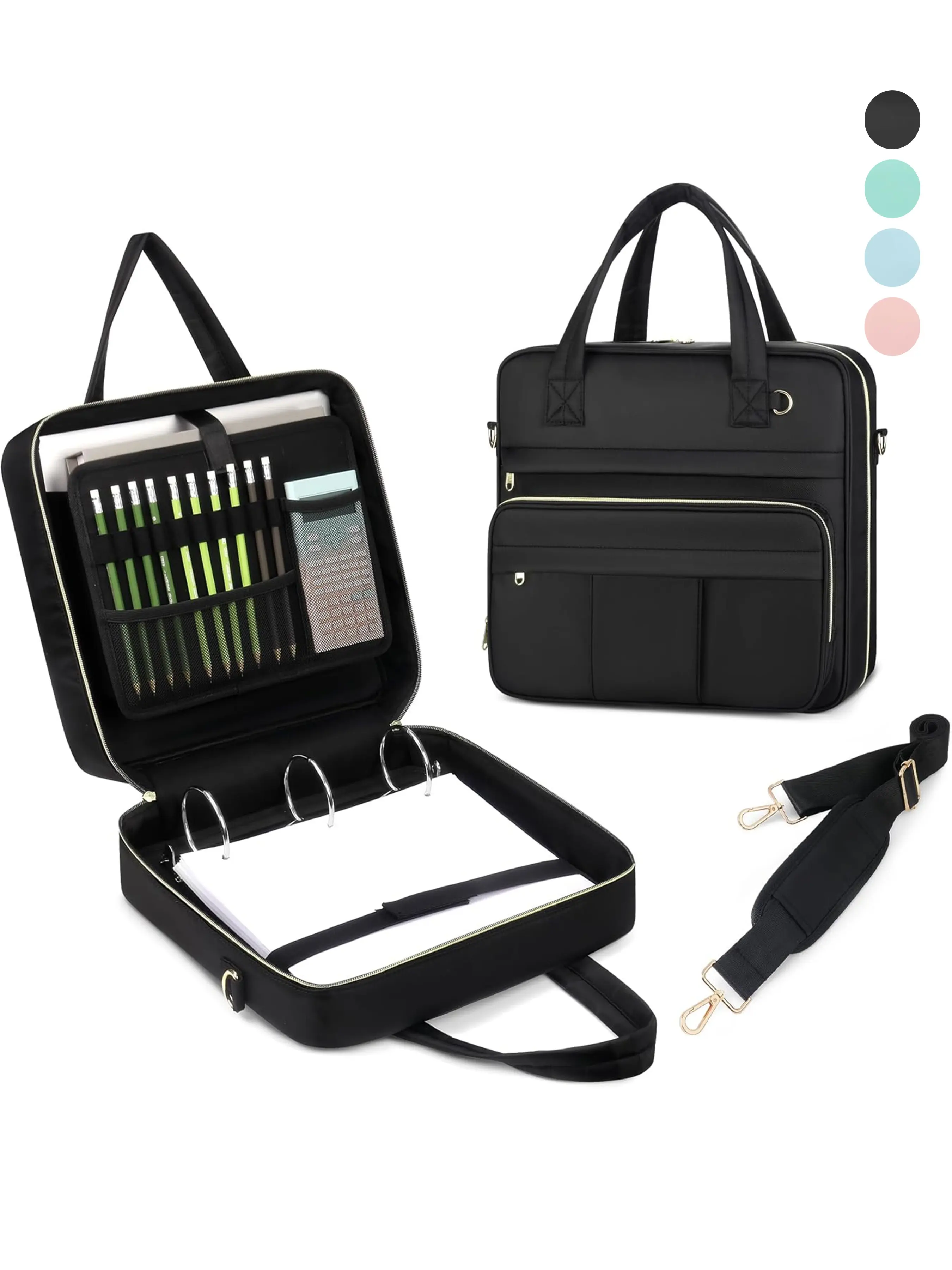 Sturdy 3 Ring Zipper Binder, Zipper Binder Bag, 3 Inch 3 Ring Binder with D-Ring, Holds 600 Sheets | Cute School Binder with Shoulder Strap & Handle, , Binder Bag with Multiple Storage Pockets, Fits 13" Laptop for Middle School College Office Supplie