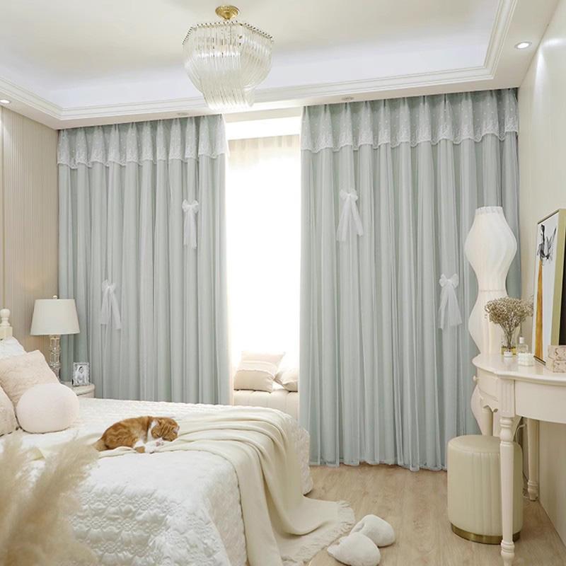 Double Layer Curtain, 2 Counts/set Modern Simple Solid Color Curtain, Window Drapes for Home Living Room Bedroom Decor